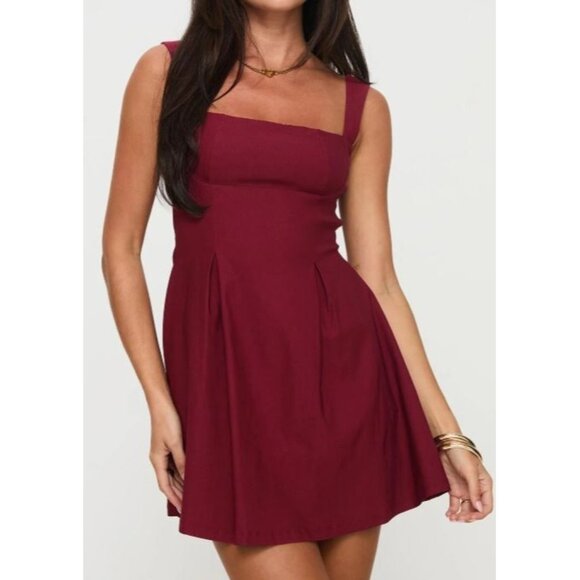Princess Polly Xanthus Mini Dress Women Size US 8 NWT Pleated Square Neck Red - Picture 1 of 15